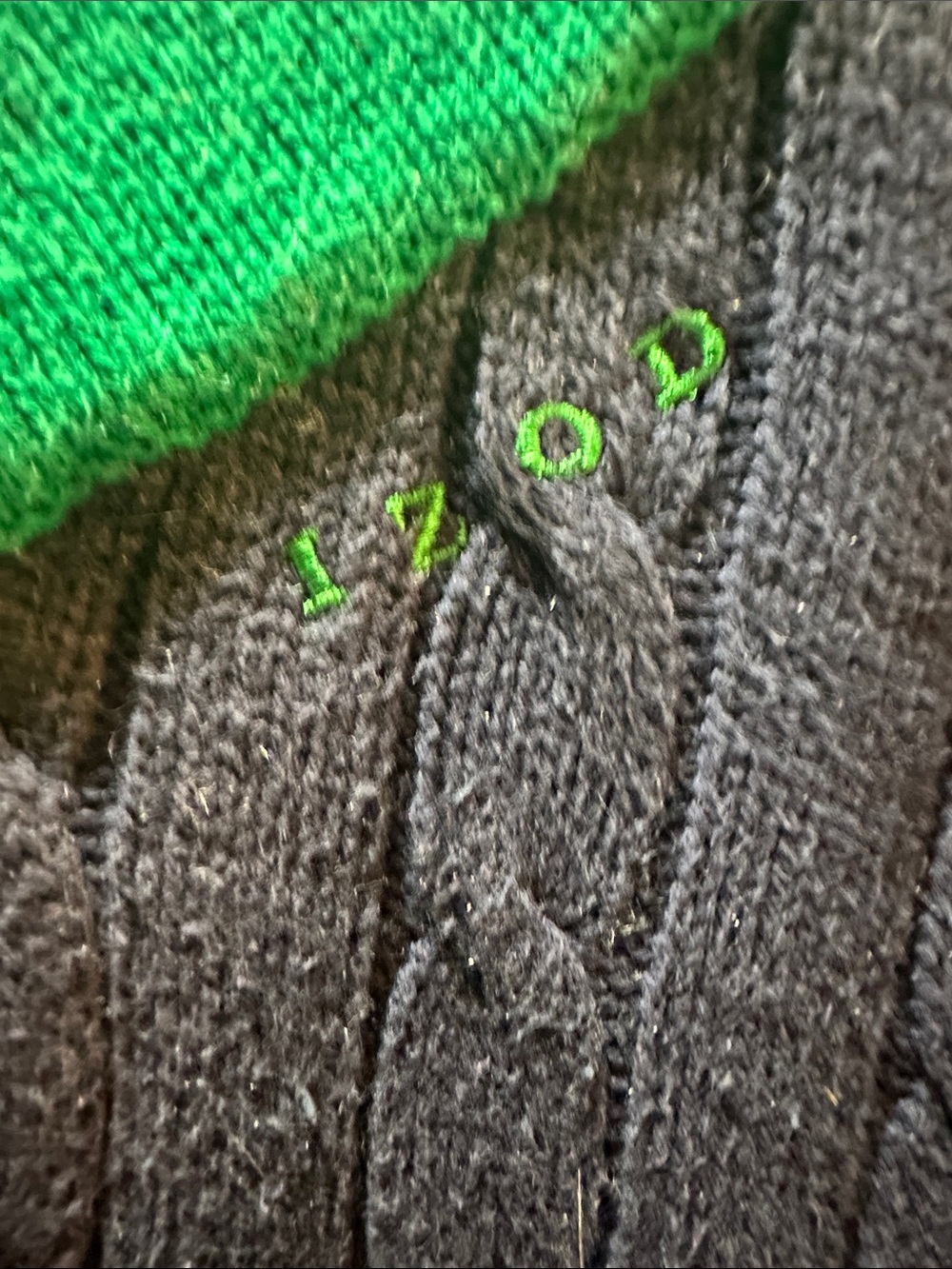 Vintage Blue Izod Cable Knit Sweater with Green Embroidery